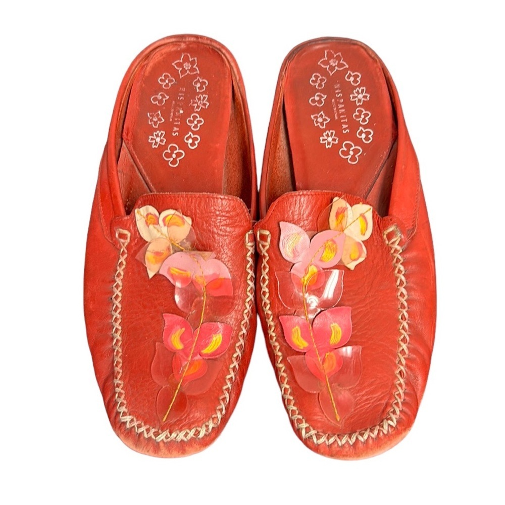 Hispanitas‎ Anthropologie | 3D Floral Appliqué Mules/Shoes Slip-On Artsy Red 8